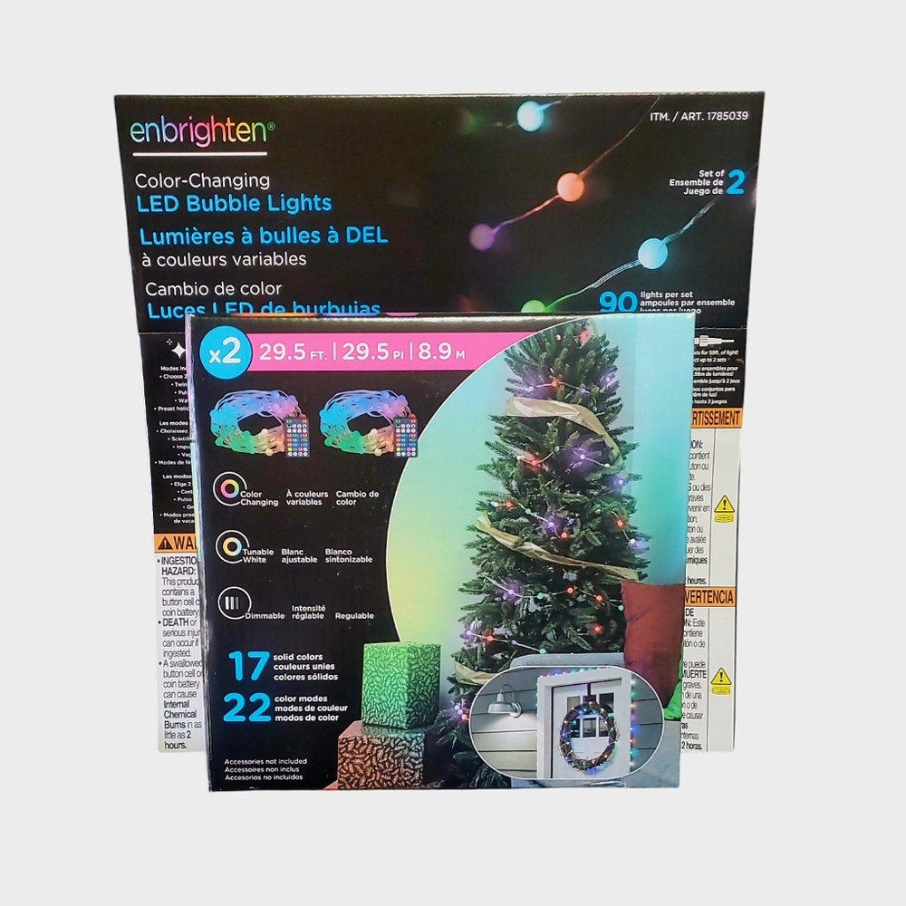 Enbrighten LED Color Changing Bubble Lights 2 Sets 90 Lights per Set Holiday NIB